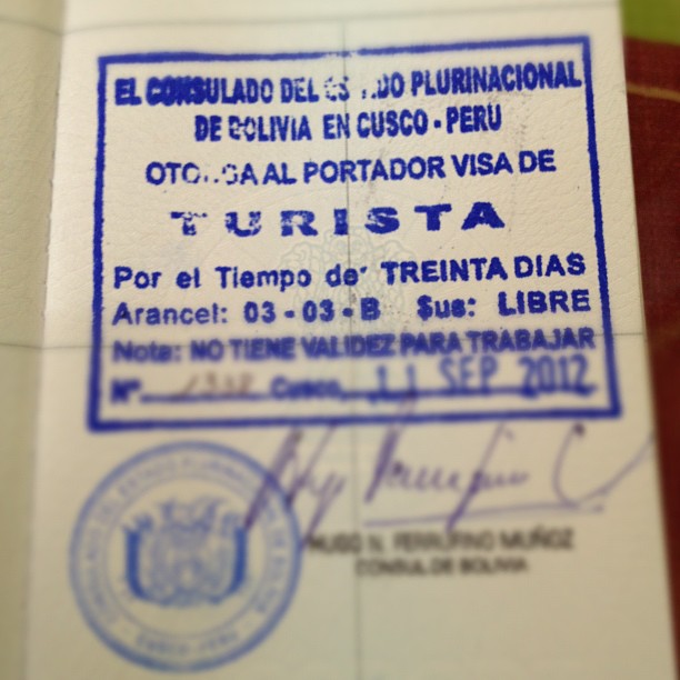 Indian passport visa for Bolivia