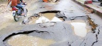 Potholes road in India